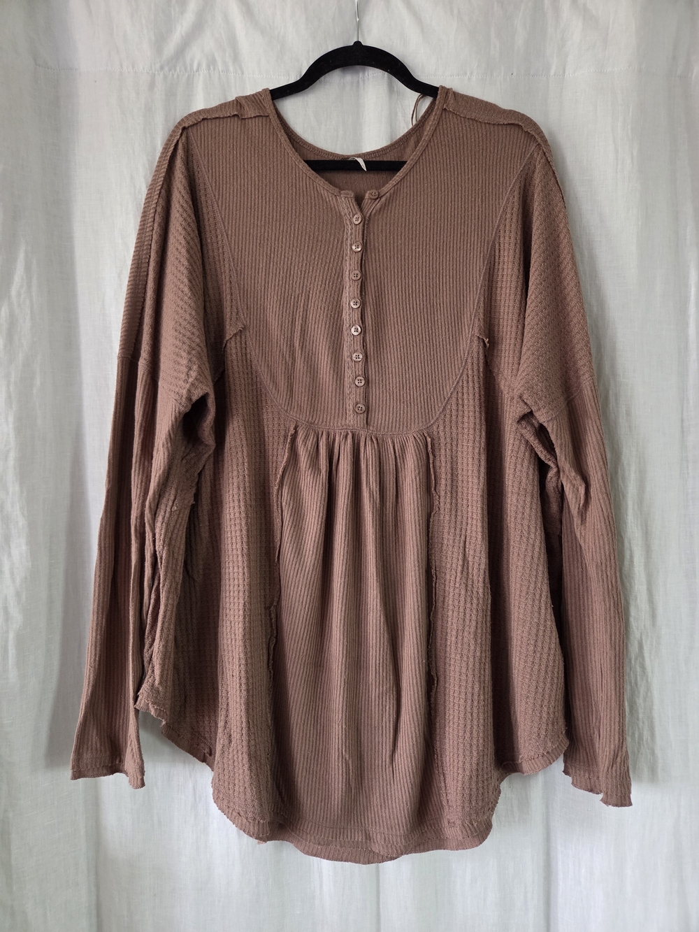 Free People | Waffle Henley Tunic in Mauve Brown